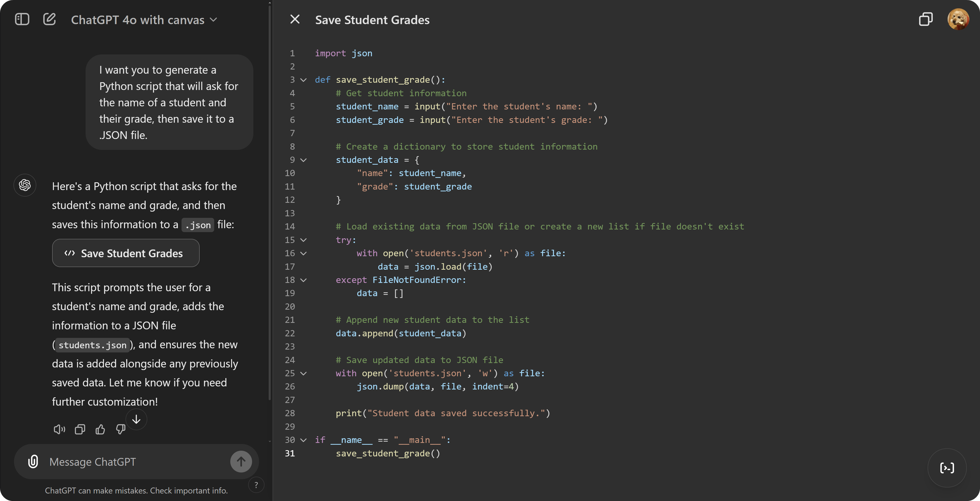 The Canvas model on ChatGPT