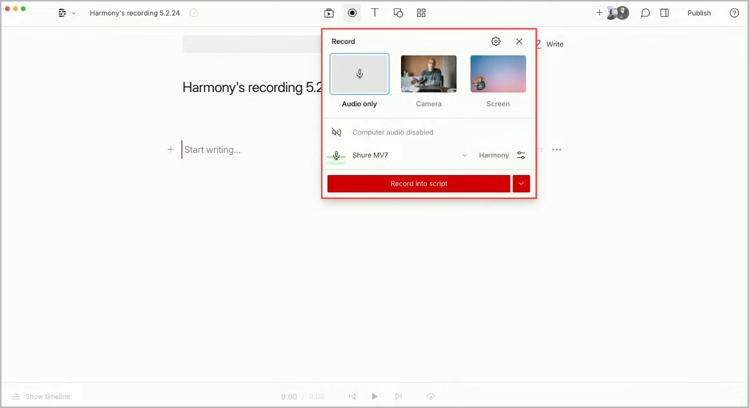 Create quick recordings on descript screenshot