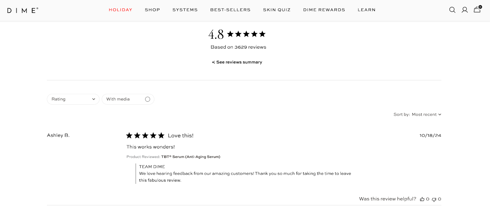 DIME customer testimonial for yotpo screenshot