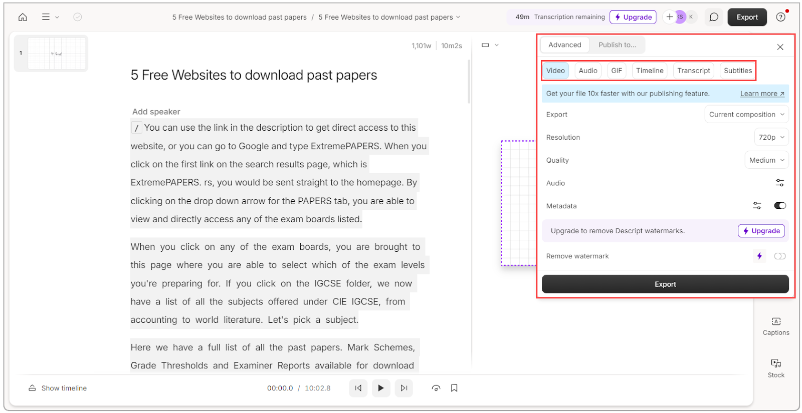 Export projects to your computer on descript