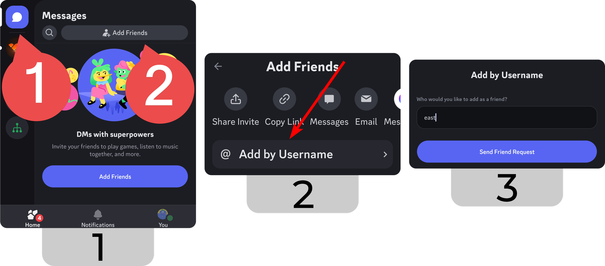 Finding users by their username on Discord mobile screenshot