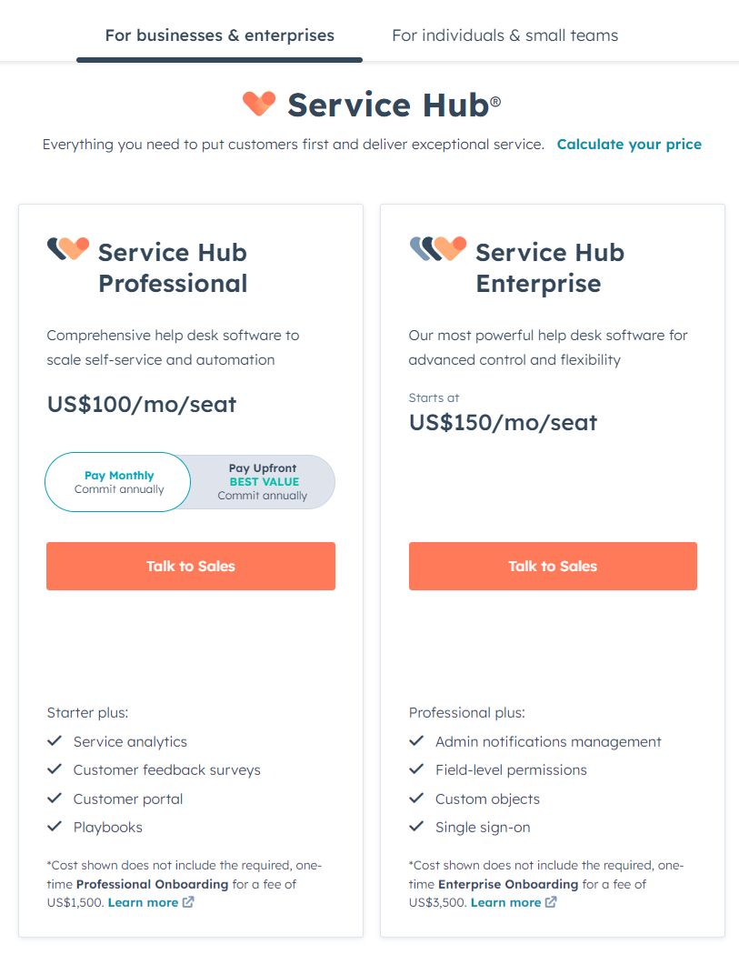 HubSpot Service Hub enterprise