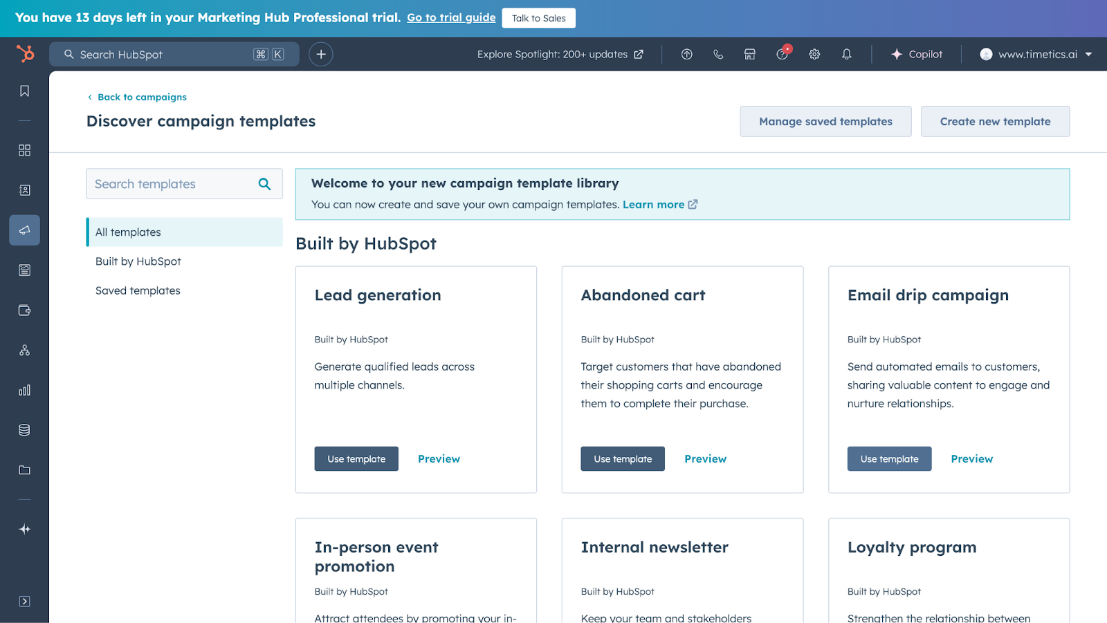 HubSpot campaign templates