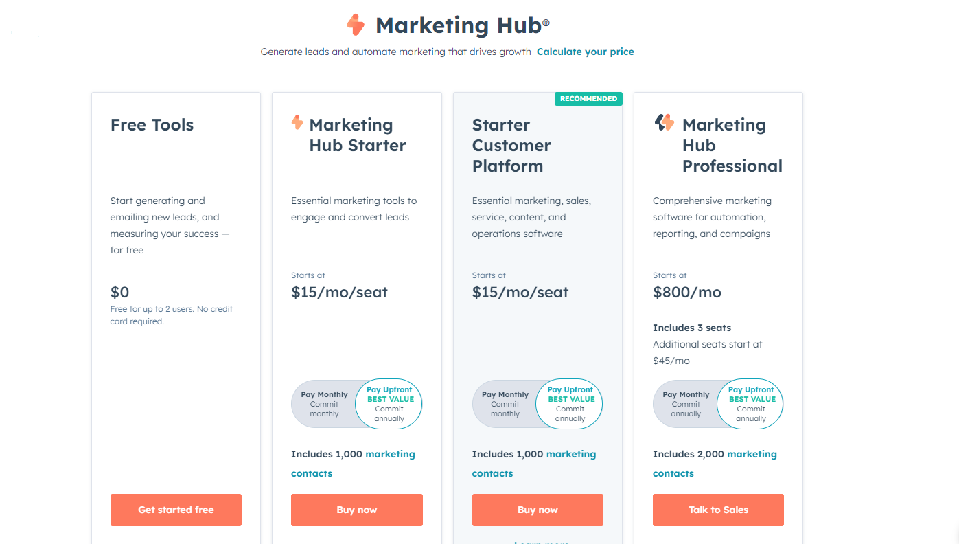 HubSpot pricing