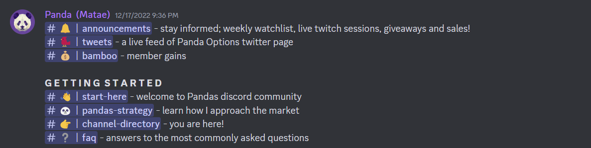 Joining the Panda Options Discord community screenshot