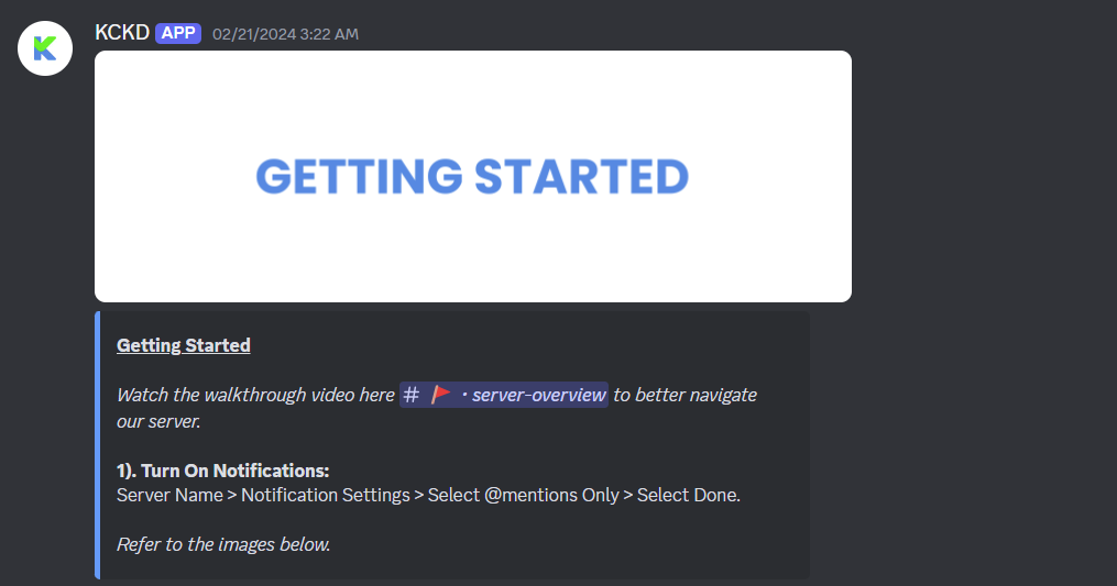 KCKD getting started channel discord screenshot