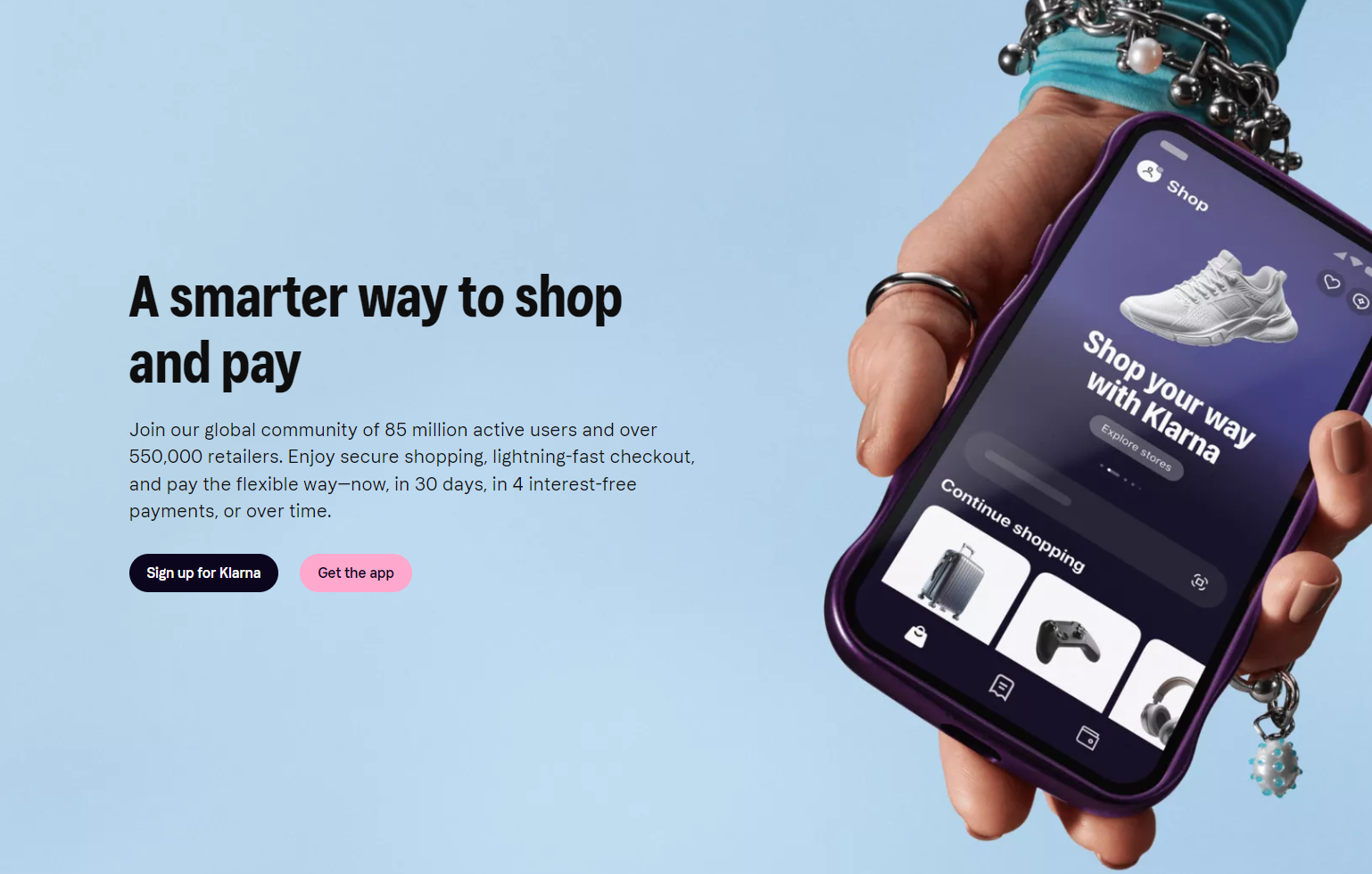 Klarna screenshot homepage