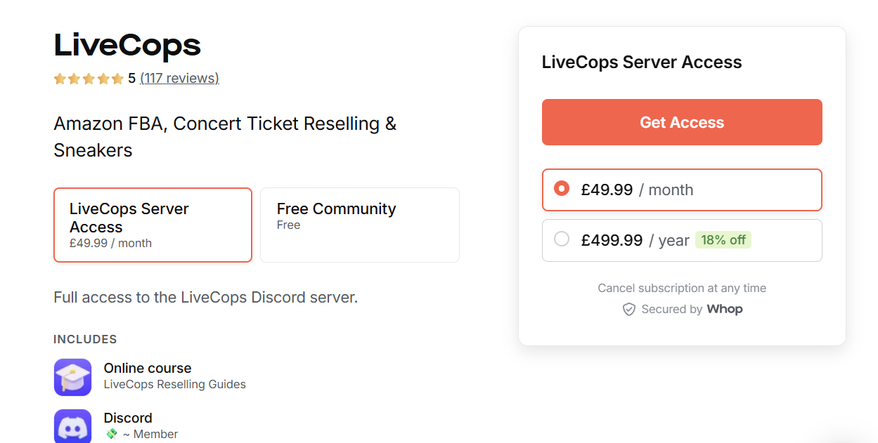 LiveCops whop marketplace screenshot