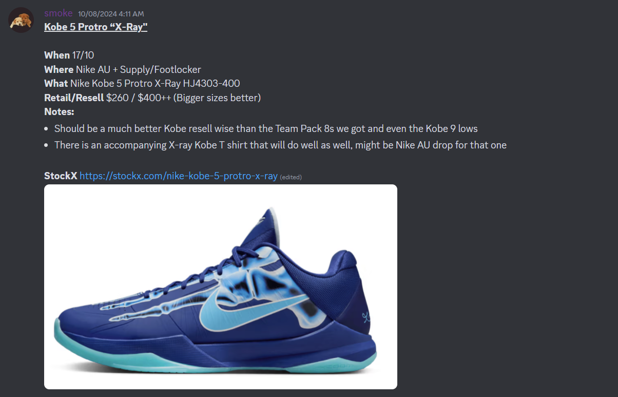 Lowkey's reselling tips discord screenshot