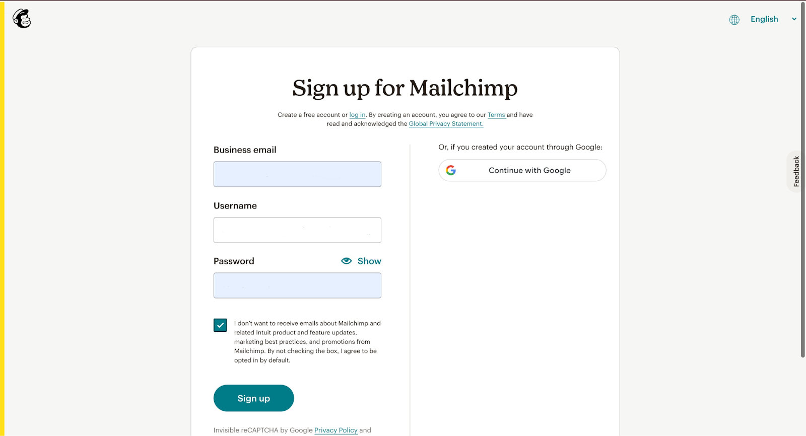 Mailchimp sign up