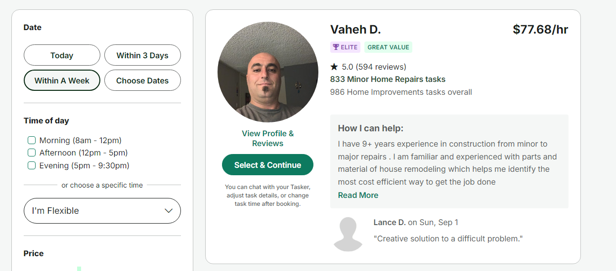 Perform home repairs taskrabbit screenshot