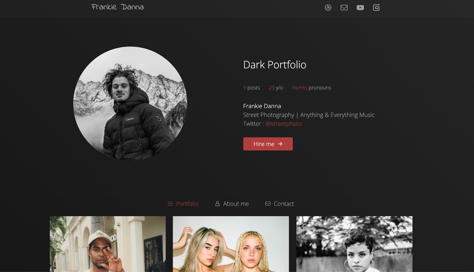 Photography portfolio template on carrd