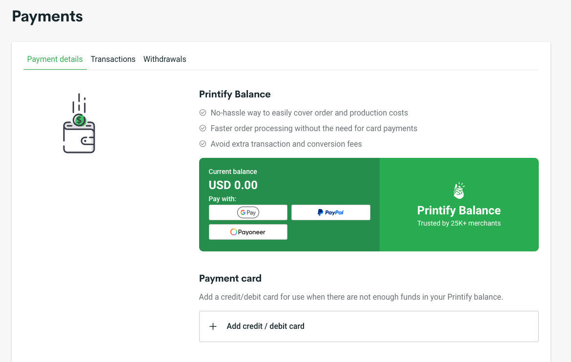 Printify payment