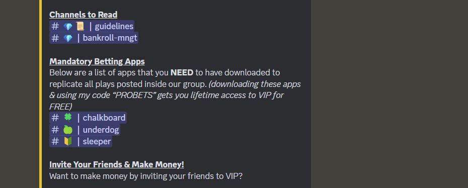 ProBets welcome channel discord screenshot