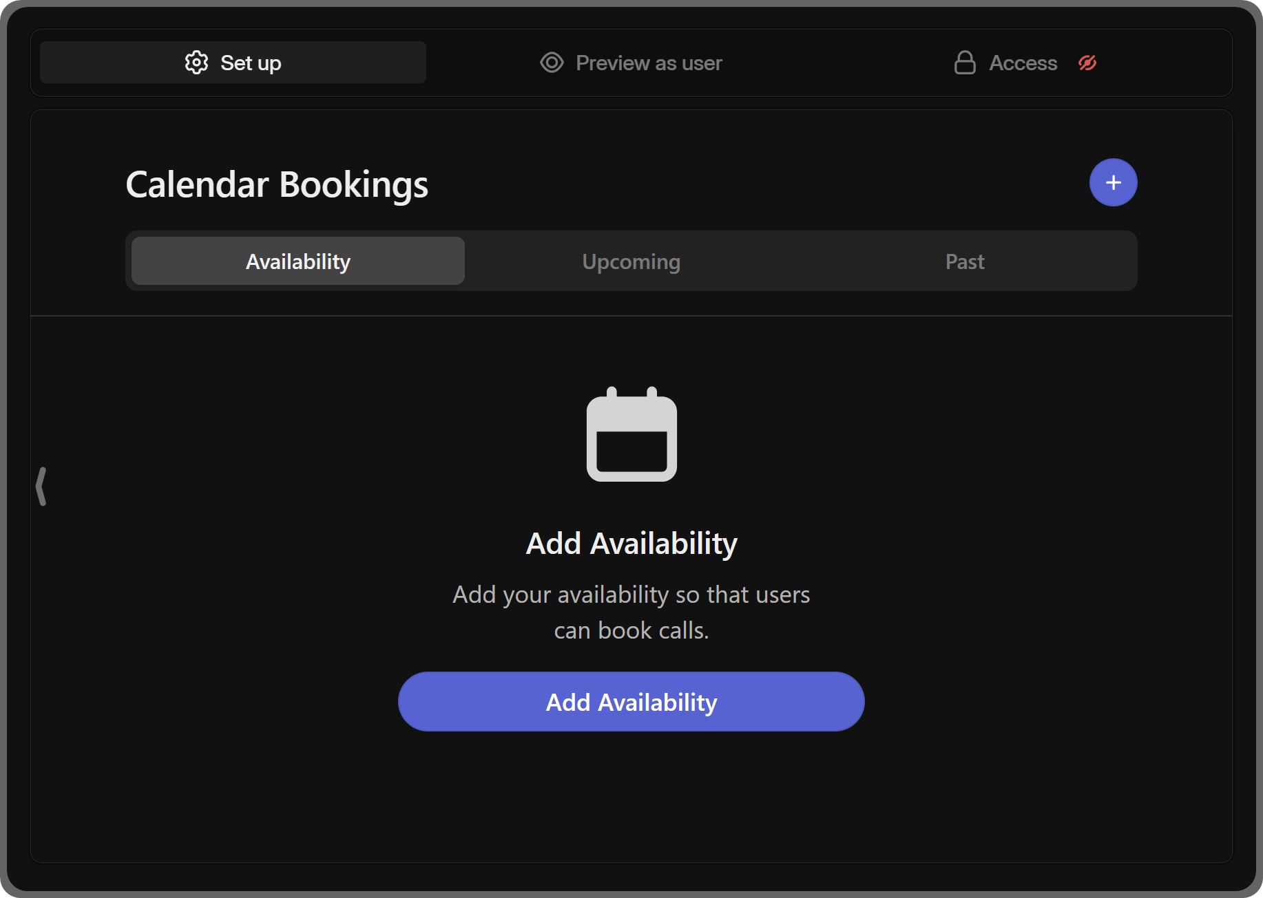 The Set up section of the Calendar Bookings app on Whop