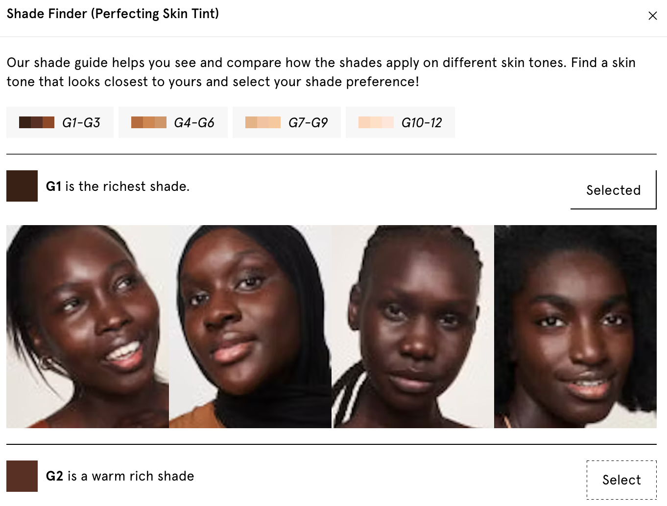 Shade finder glossier product description screenshot