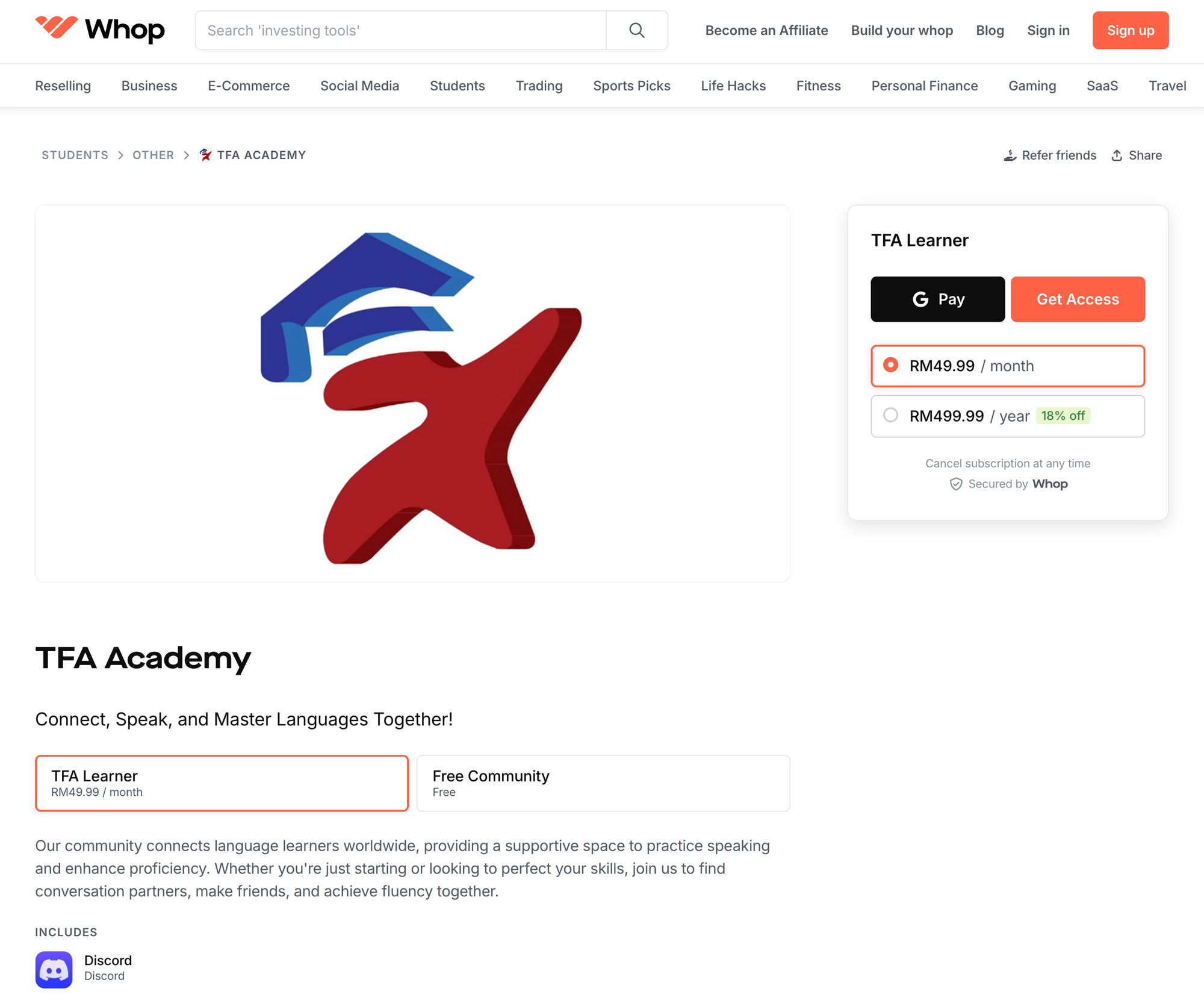 TFA Academy on Whop