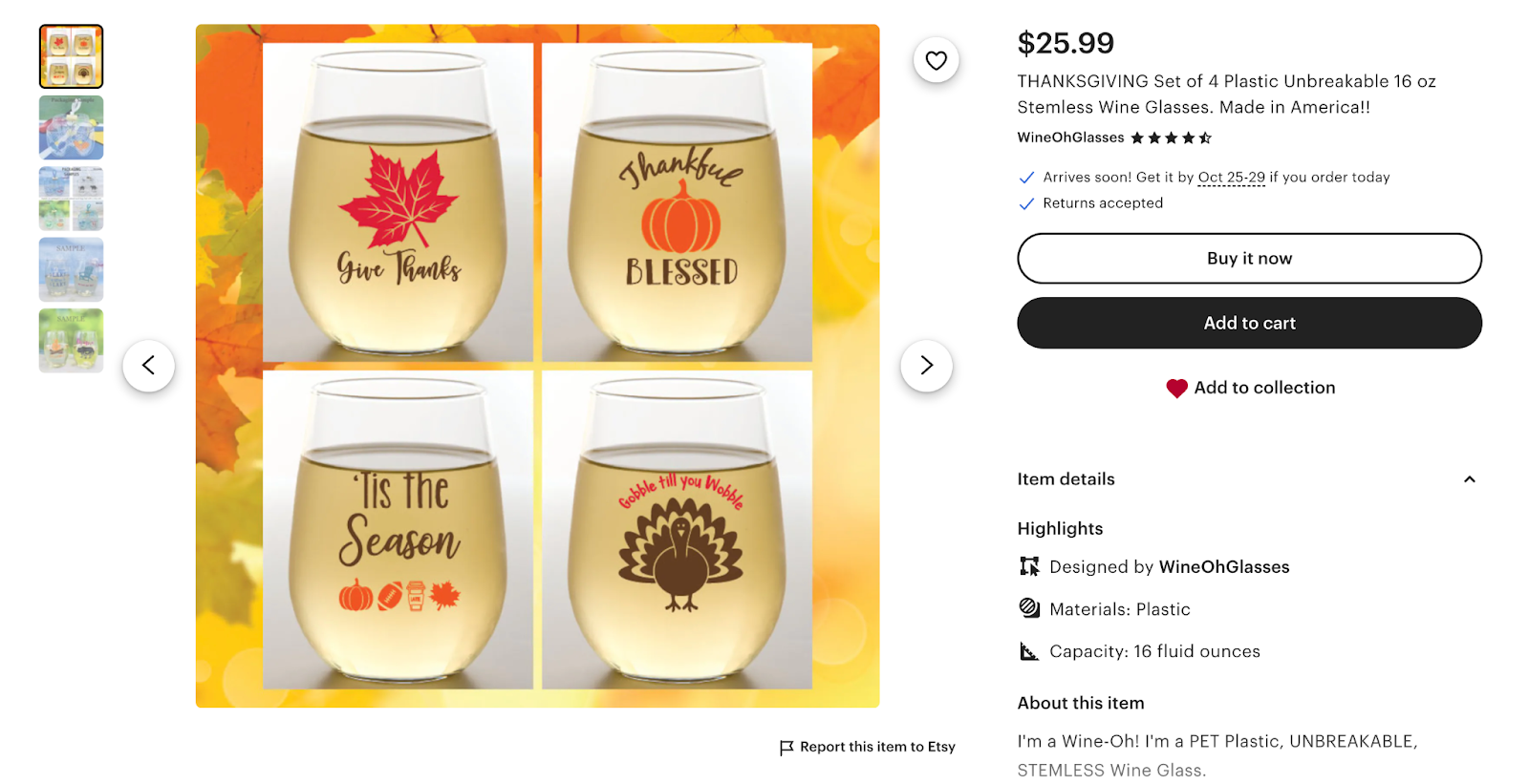 Thanksgiving-themed wine glasses