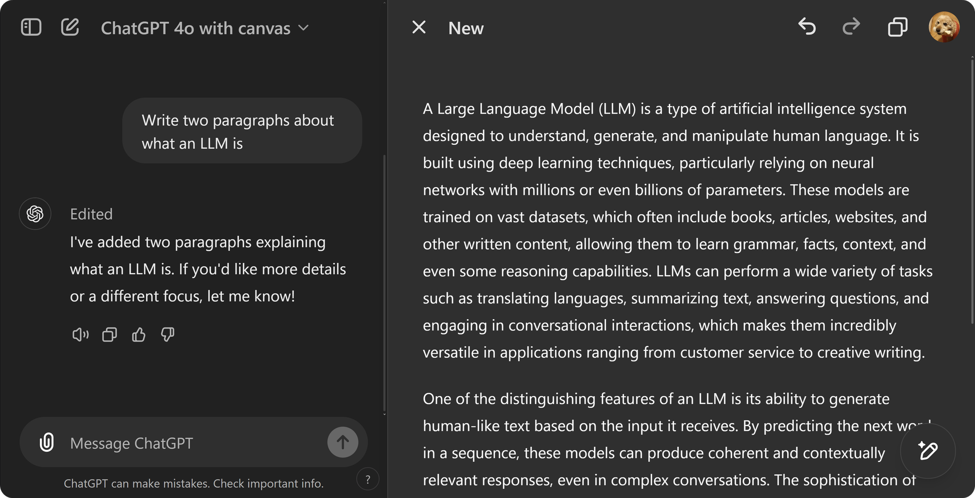 The Canvas model on ChatGPT