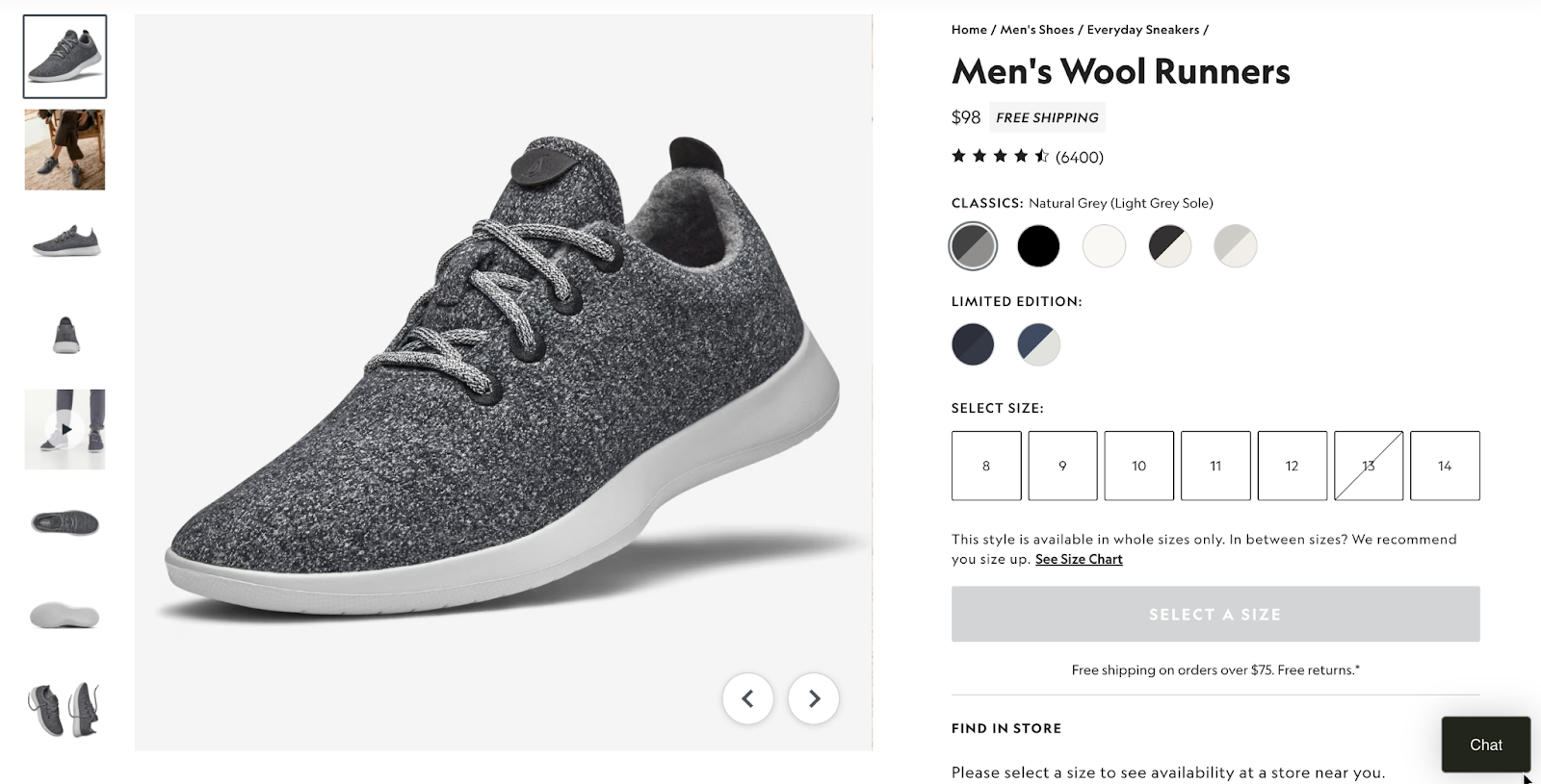 allbirds mens wool runners product description screenshot