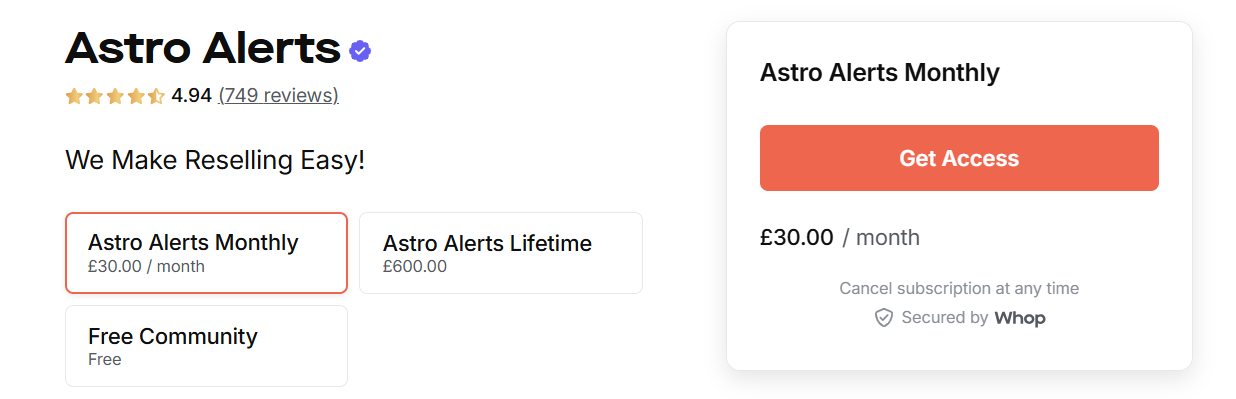 astro alerts memberships