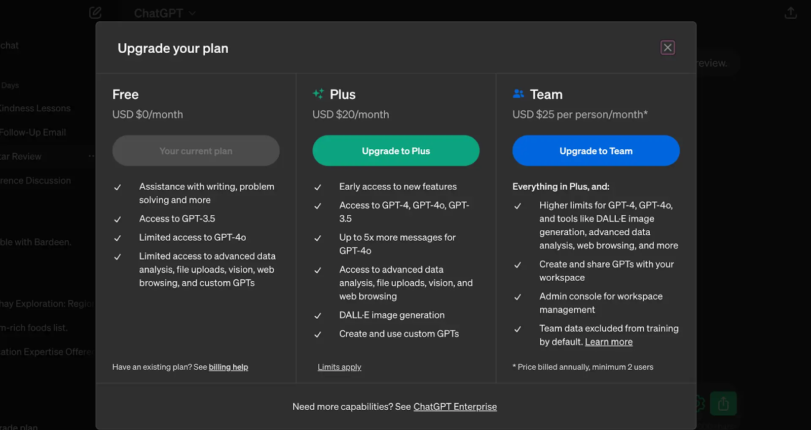 ChatGPT pricing