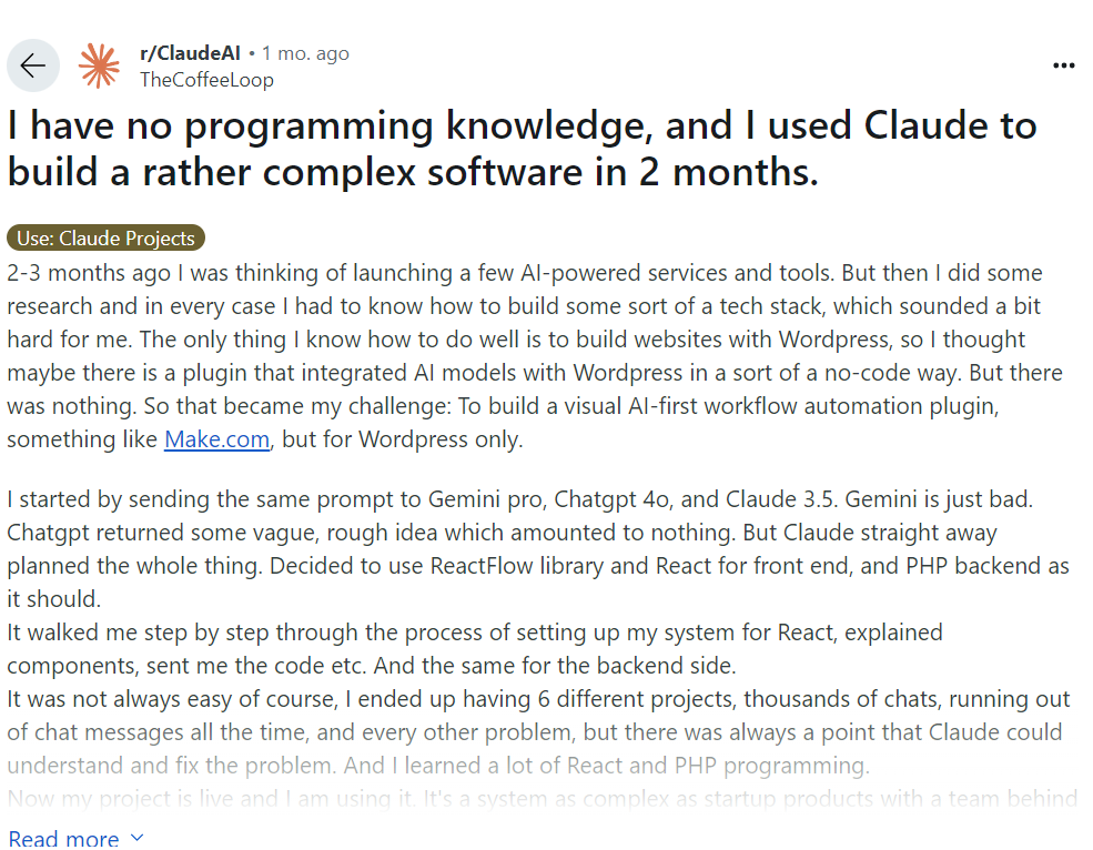 reddit thread on Claude