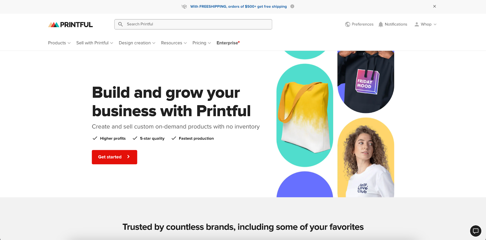 creating an account on printful screenshot