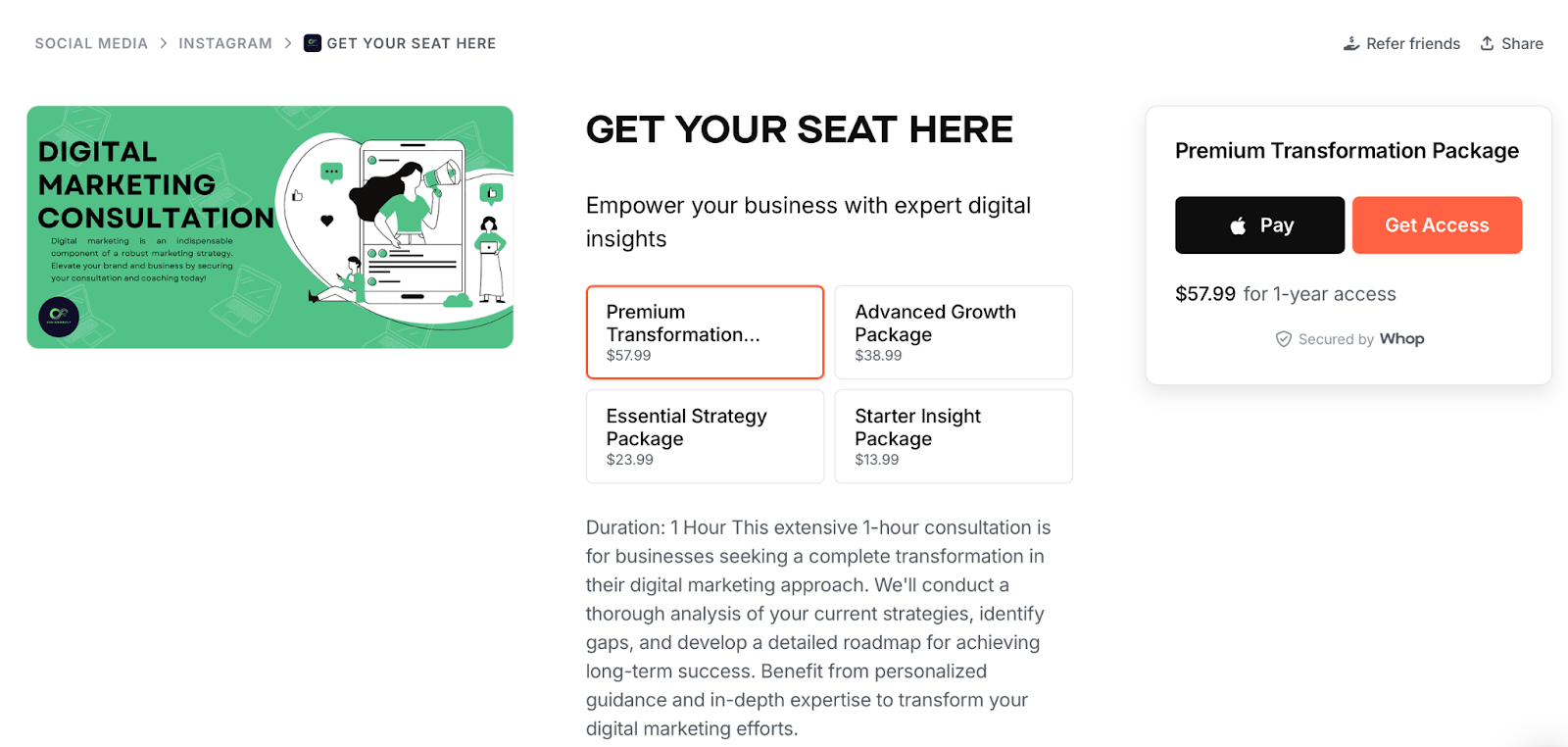 get your seat here whop marketplace screenshot