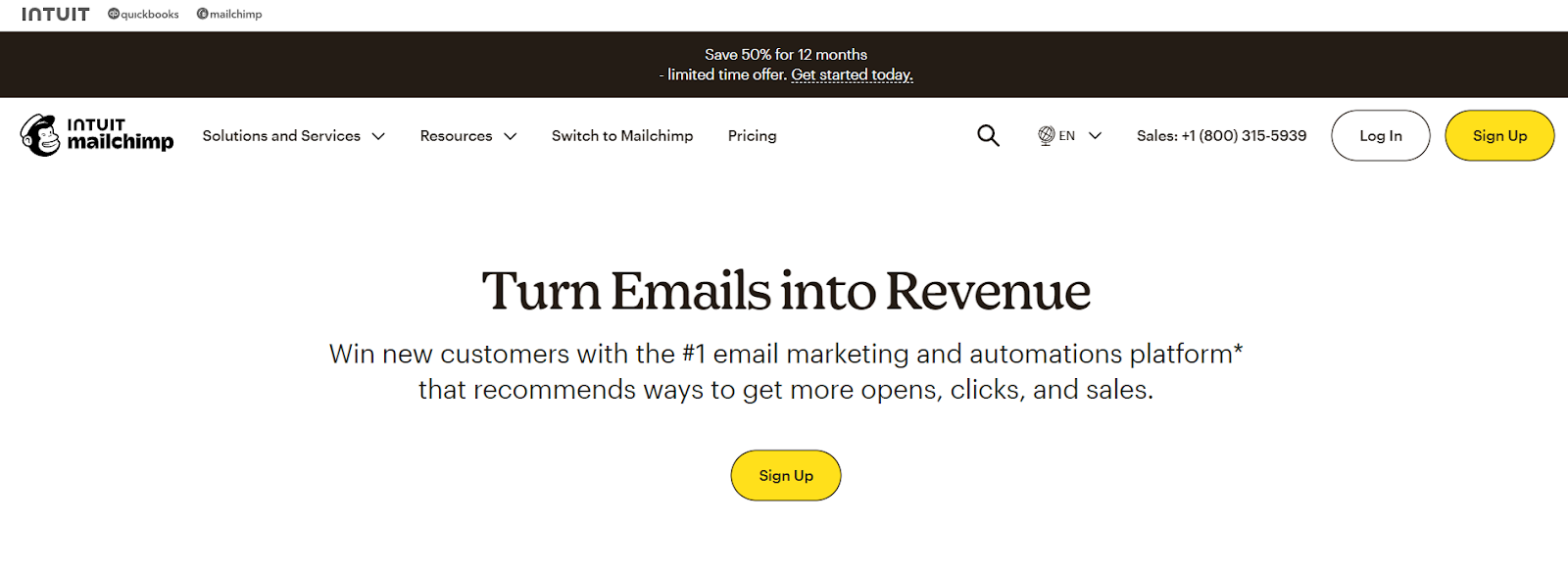 mailchimp homepage screenshot