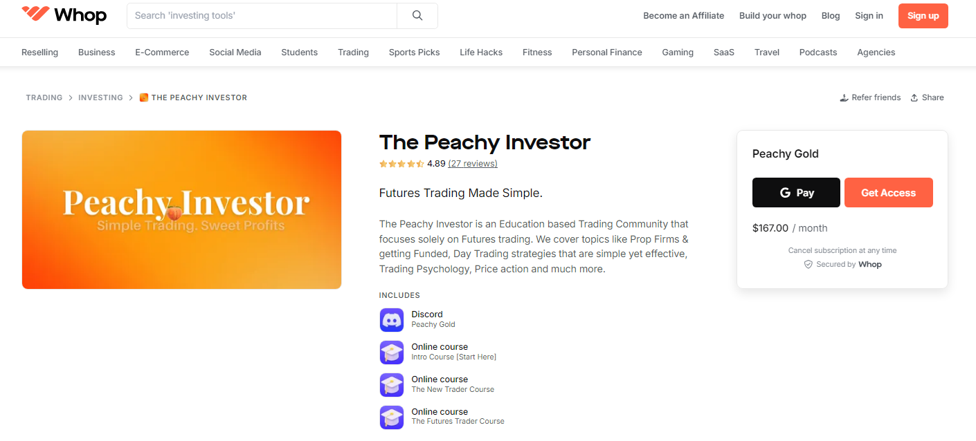 peachy investor course whop