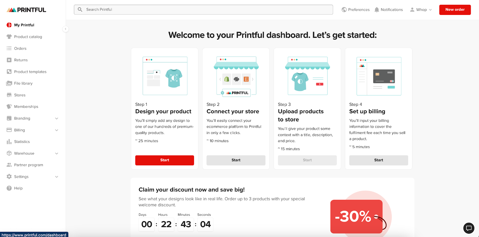 printful dashboard screenshot