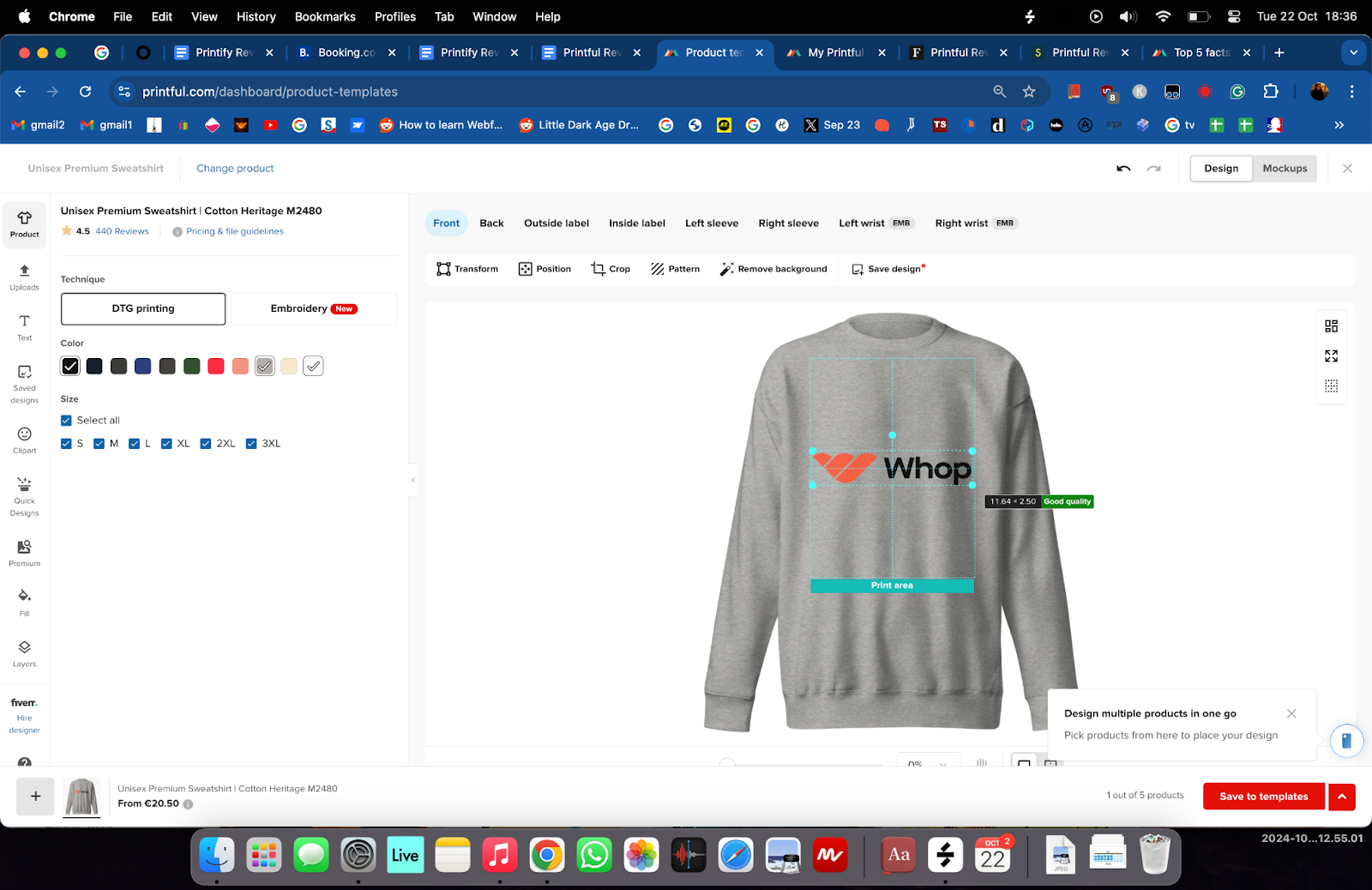 printful designer sweatshirt example screenshot