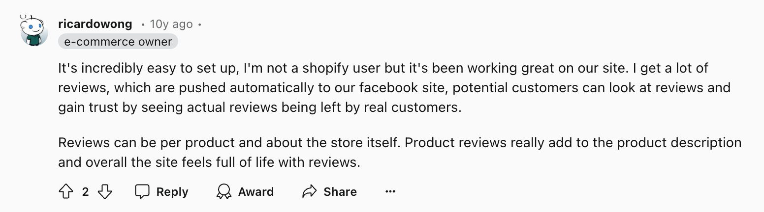 pros of yotpo customer testimonial screenshot