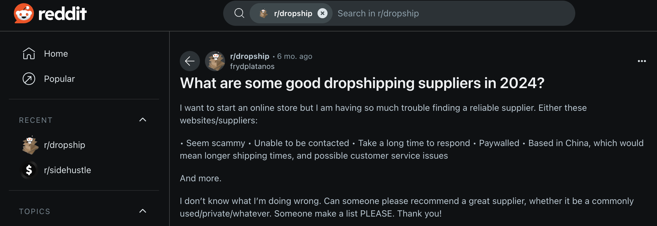 reddit dropshipping