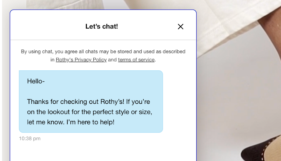 rothy's chat bot screenshot