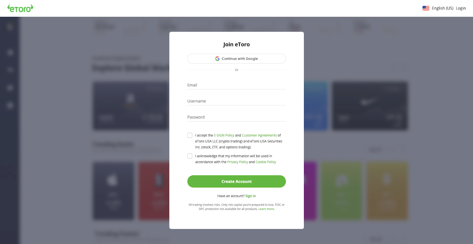 sign up etoro