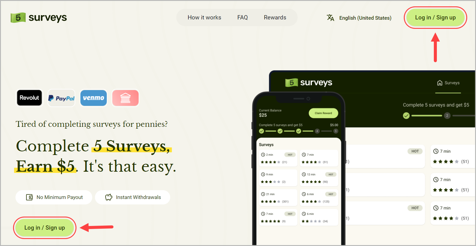 sign up on five surveys screenshot