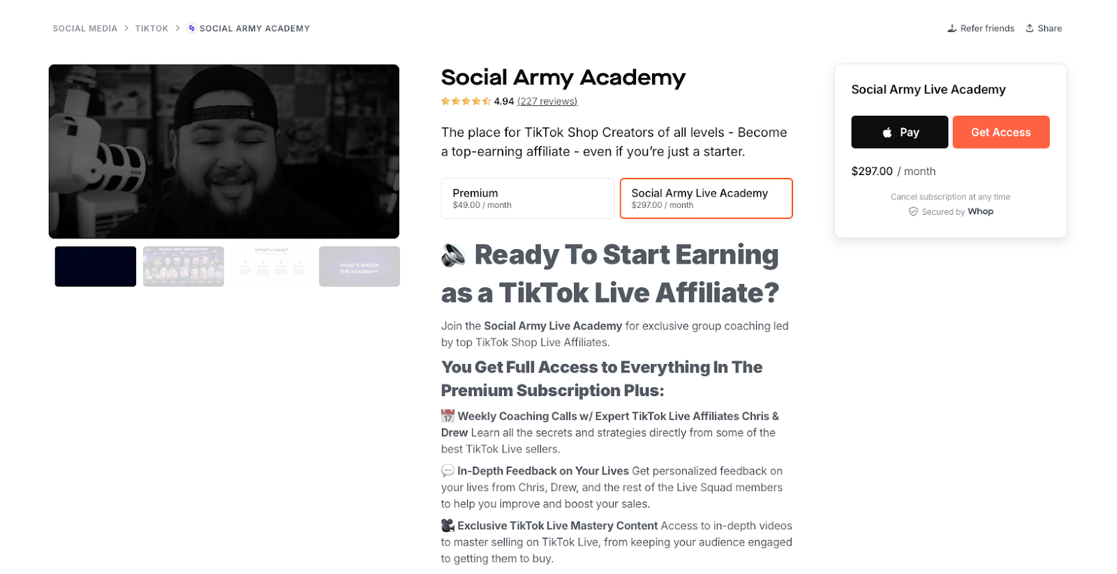 social army academy whop marketplace screenshot