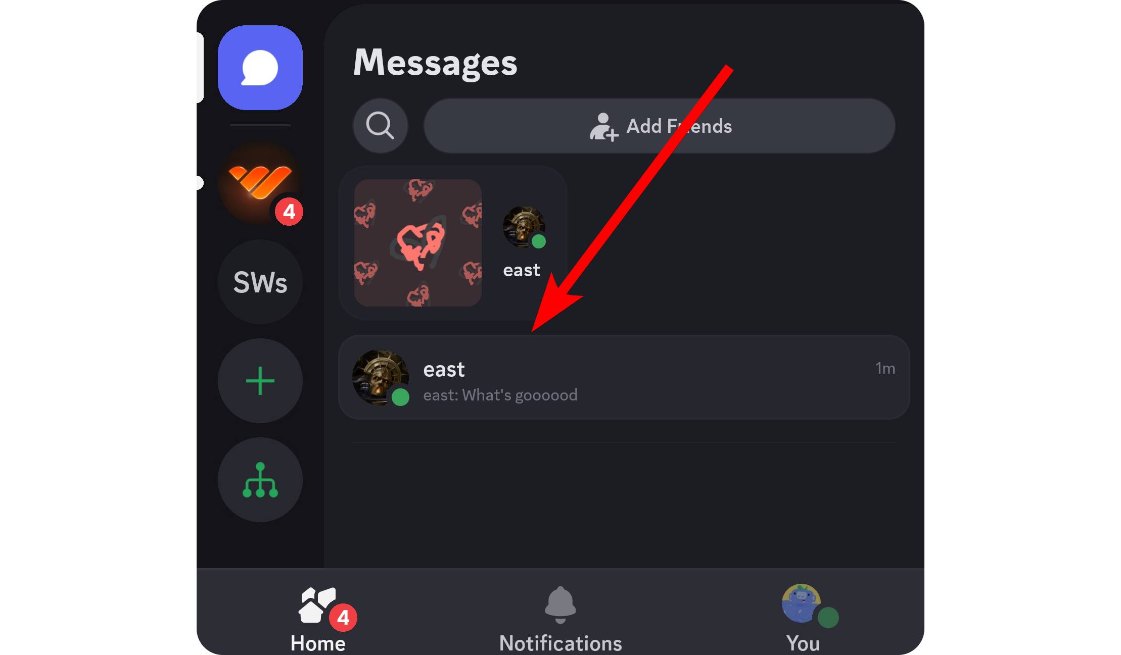 step 2 to Finding users by their username on Discord mobile screenshot