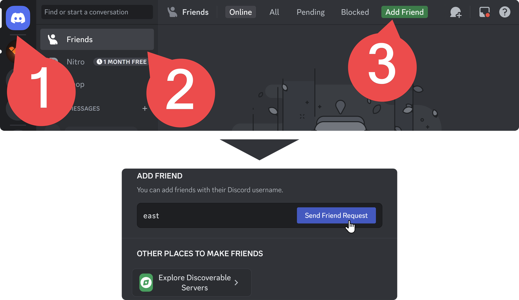 steps to Finding users by their username on Discord desktop screenshot