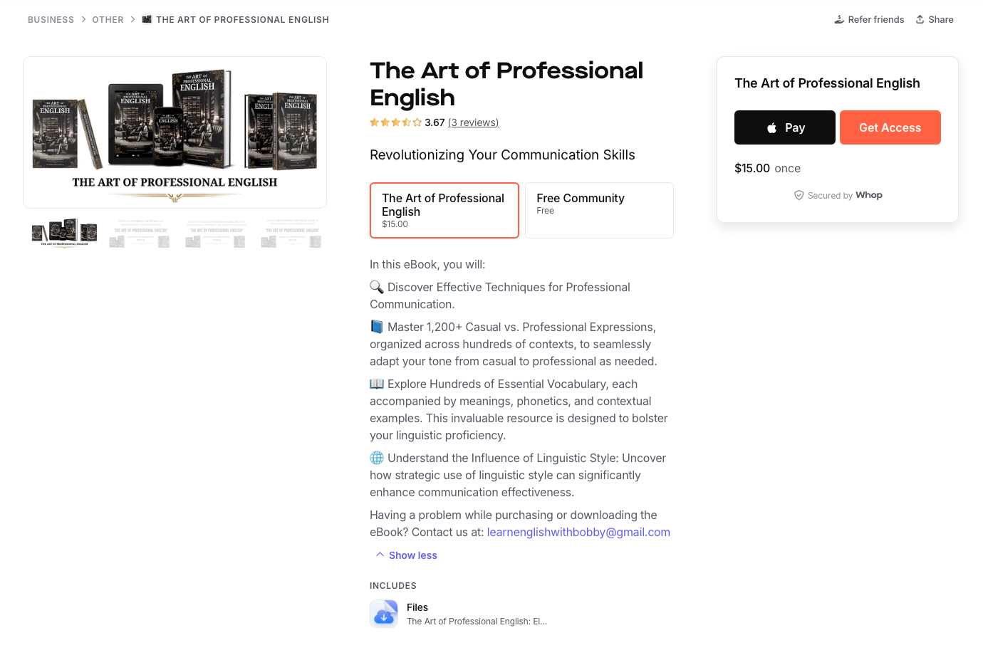 the art of professional english whop marketplace screenshot