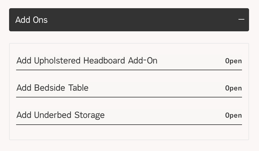 the bed frame add ons at checkout screenshot