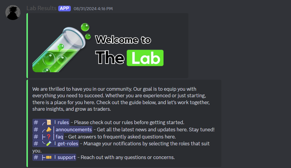 the lab welcome channel discord screenshot