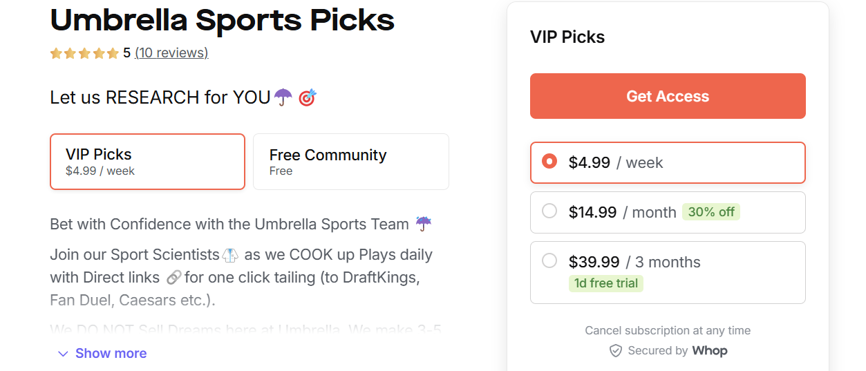 umbrella sports picks memberships