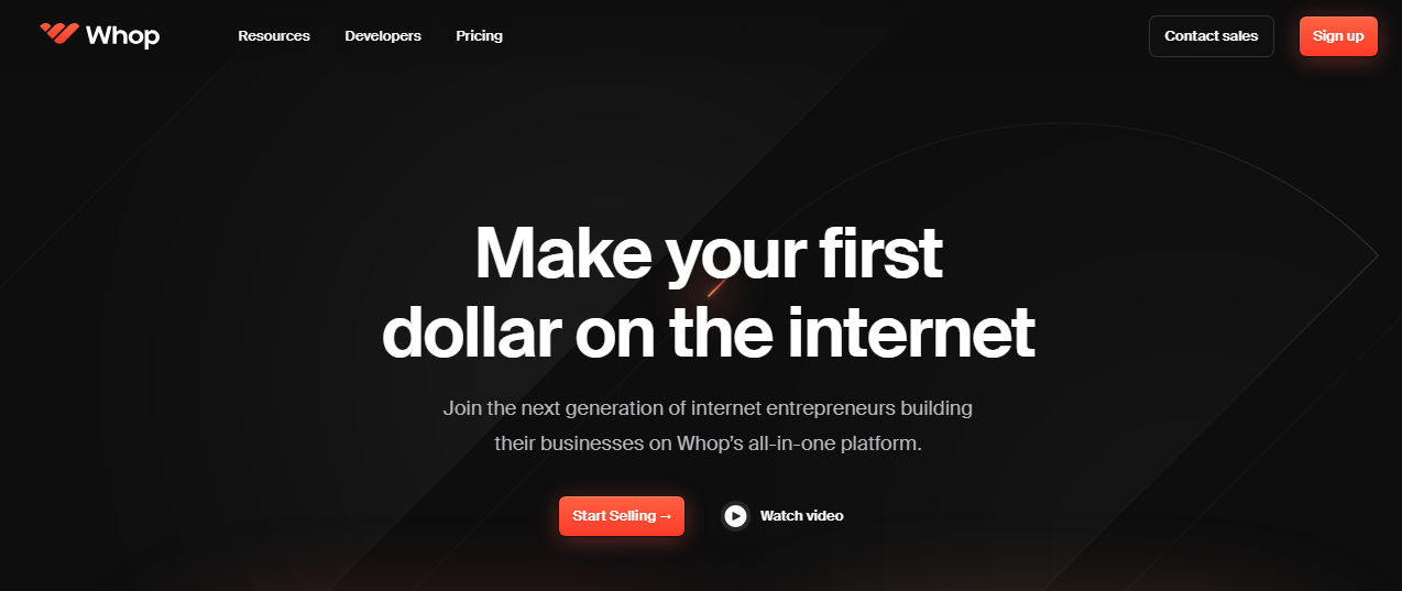 whop homepage screenshot make your first dollar on the internet