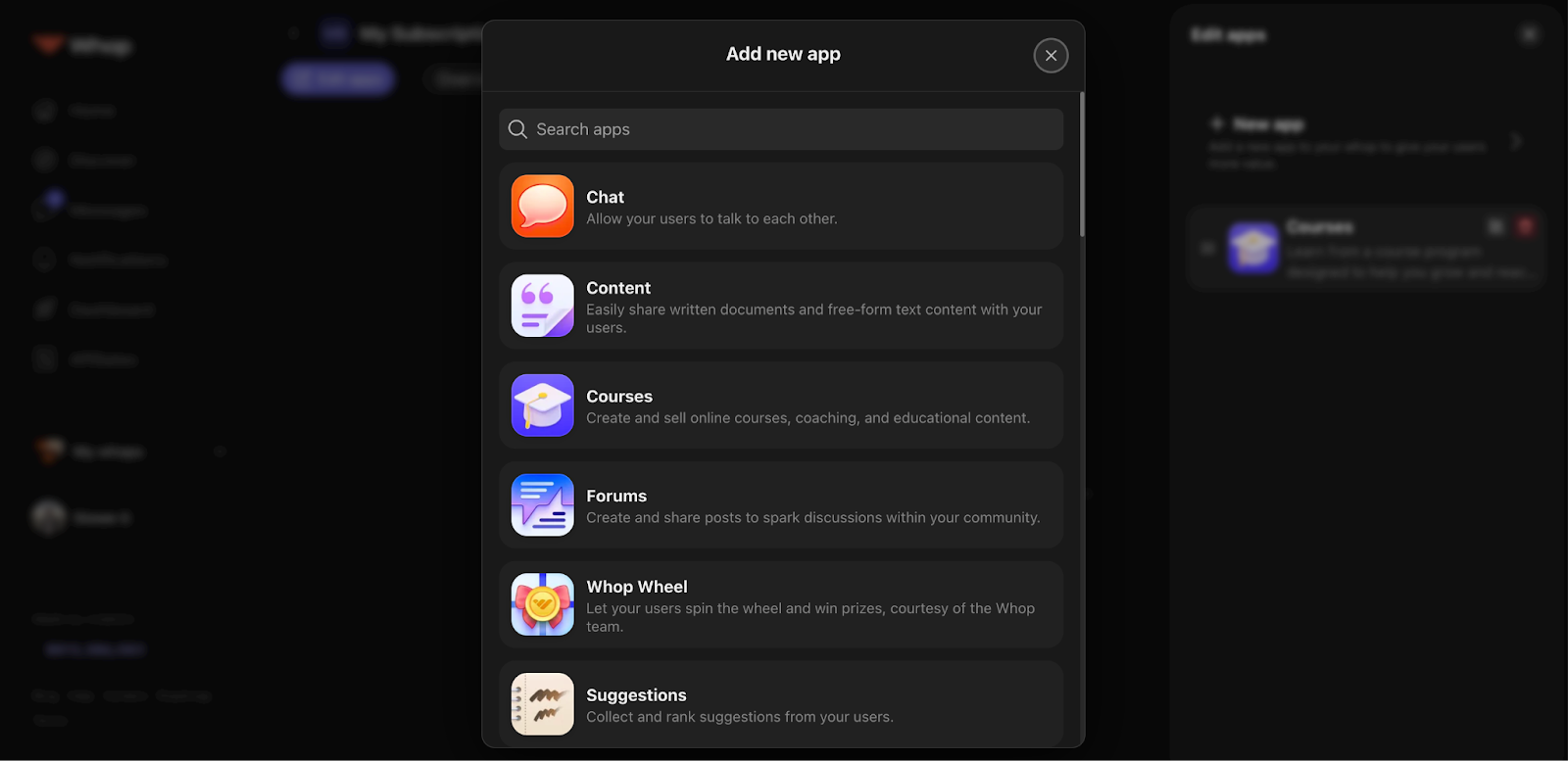 Adding apps to your Whop subscription business next step