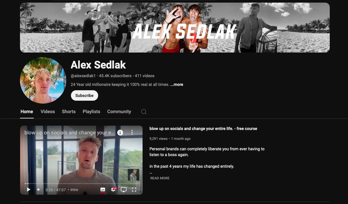 Alex Sedlak youtube screenshot