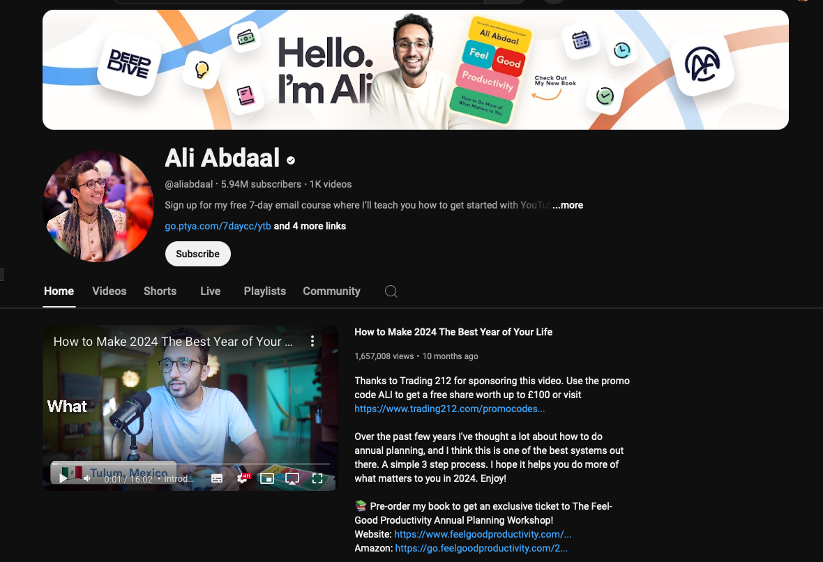 Ali Abdaal youtube screenshot