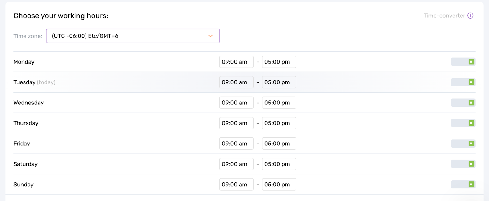 Assign working hours on dripify